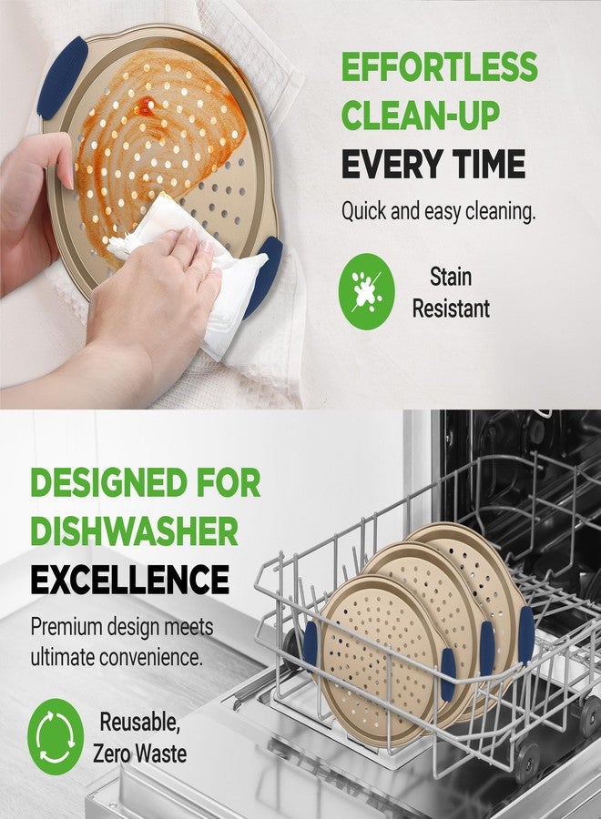NutriChef 3-Piece Pizza Tray Set with Silicone Handles - Round Nonstick Pizza Pan with Perforated Holes, Durable Carbon Steel, Small, Medium, Large Sizes - Ideal for Crispy, Evenly Baked Pizzas (Gold) - Image 5