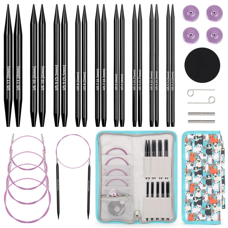 Aeelike Interchangeable Knitting Needles Set 9 Pairs Circular Knitting Needles Aluminum Size 30mm80mm with 4 Cables Accessories and Cute Storage Case for Socks Blankets Cushions Ideal Gift - Image 2
