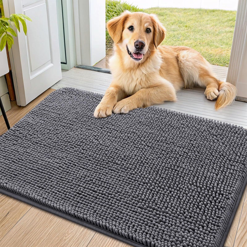 Smiry Dog Door Mat for Muddy Paws 36x24, Absorbs Moisture and Dirt Doormat, Non-Slip Washable Quick Dry Chenille Front Door Mat Indoor Entrance, Entryway Carpet for Inside Floor, Dark Grey - Image 1