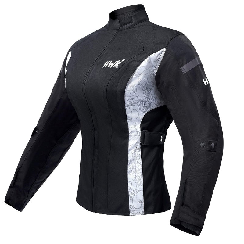 HWK Adventure/Touring Motorcycle Jacket for Women, Women's Motorcycle Jacket with CE Armor for Enduro Motorbike Riding, Water Resistant Textile Biker Jacket for Women - Black & White, Large - Image 1