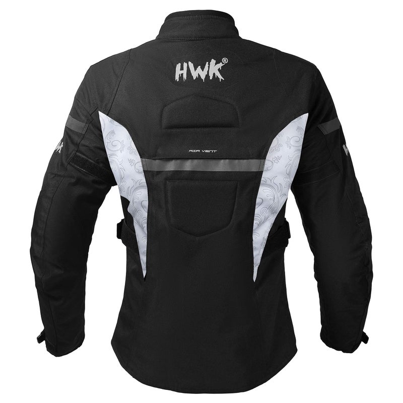 HWK Adventure/Touring Motorcycle Jacket for Women, Women's Motorcycle Jacket with CE Armor for Enduro Motorbike Riding, Water Resistant Textile Biker Jacket for Women - Black & White, Large - Image 2