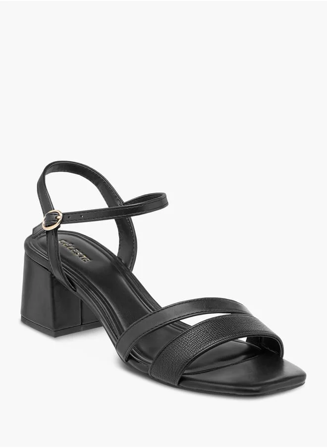 Celeste Women's Logo Detail Sandals with Block Heels and Buckle Closure