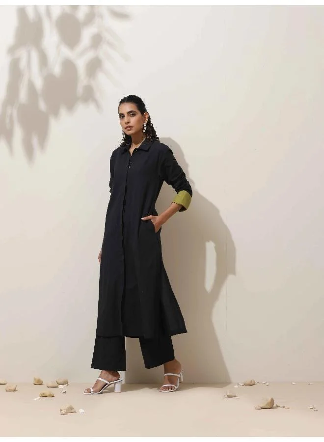 trueBrowns  trueBrowns Black Cotton Kurta Pant Set for Women | Best Price UAE