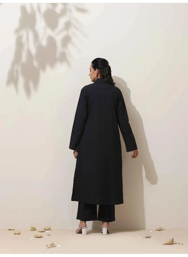trueBrowns  trueBrowns Black Cotton Kurta Pant Set for Women | Best Price UAE