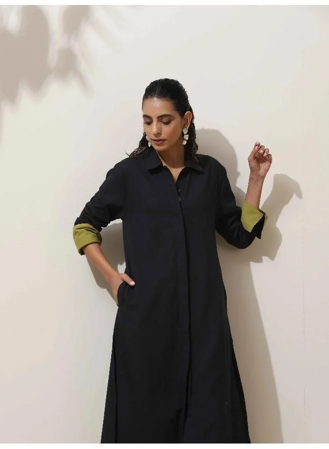 trueBrowns  trueBrowns Black Cotton Kurta Pant Set for Women | Best Price UAE