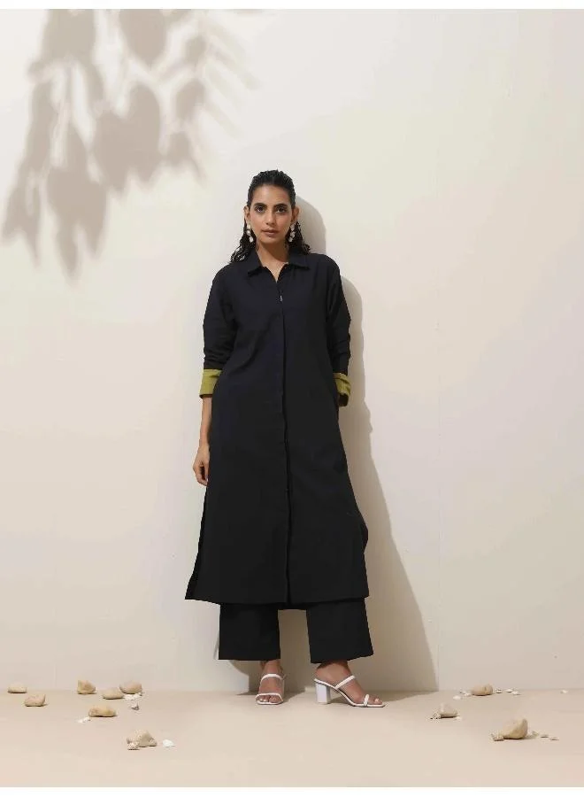 trueBrowns trueBrowns Black Cotton Kurta Pant Set