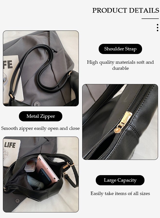 DUNISO Women's Shoulder Tote Bag Faux Leather Handbag For Women Large Capacity Bucket Bag Fashionable Travel Messenger Bag Shoulder Bag For Ladies Girls College Students - Image 5