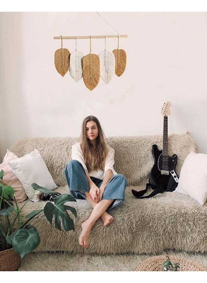 انتيكيانو ريشة مكرمية للتعليق على الحائط بتصميم اوراق شجر بوهو مصنوع يدويا 38,4 x 16,3 - Image 2