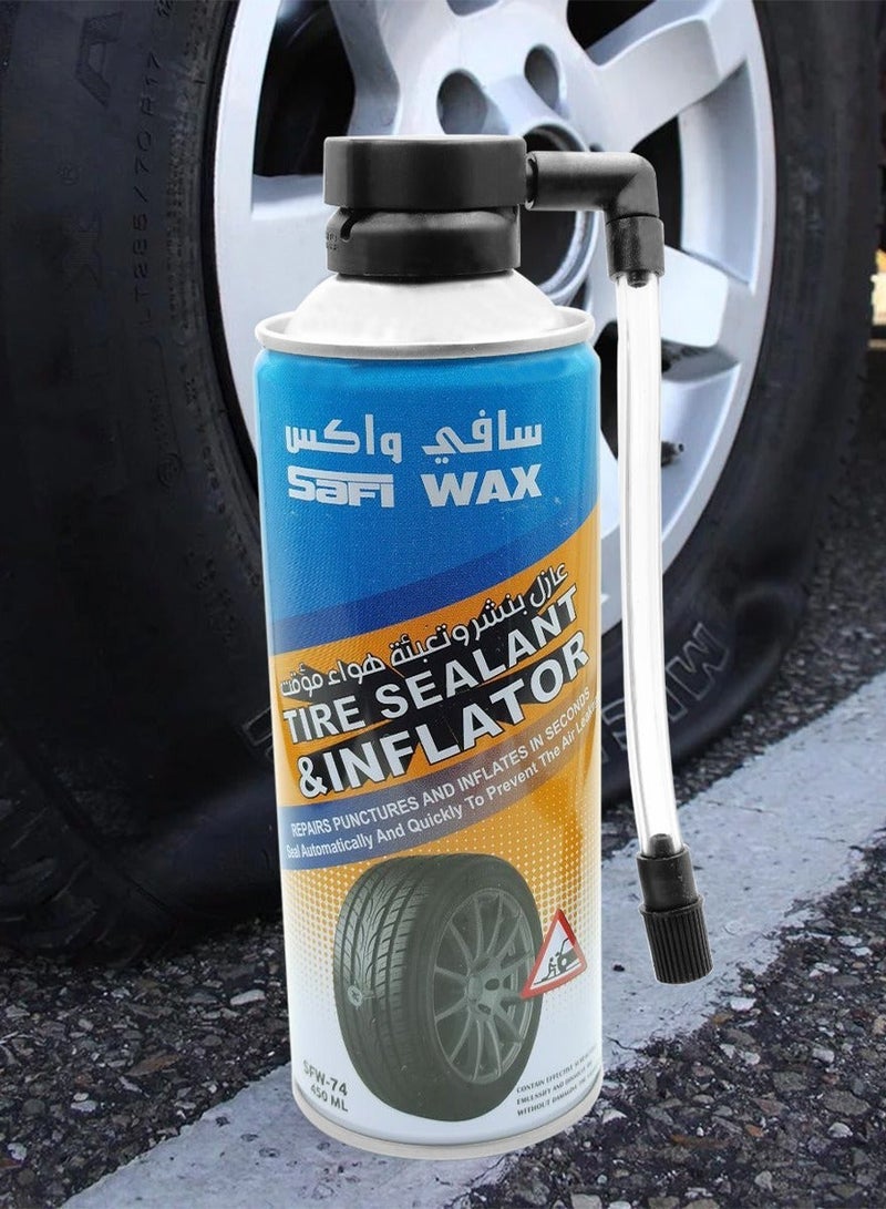 سافي واكس Safi Wax: مانع تسرب ومنفاخ للإطارات (450 مل) - رذاذ طوارئ لإصلاح الثقوب في إطارات السيارات والدراجات النارية والهوائية (بدون أنابيب داخلية)؛ يعمل على النفخ السريع وسد التسربات، لا يتطلب استخدام رافعة (جاك)، يصلح الثقوب حتى قطر 6 مم، طقم إصلاح إطارات محمول مخصص للاستخدام في حالات الطوارئ والمساعدة على الطريق. - Image 2