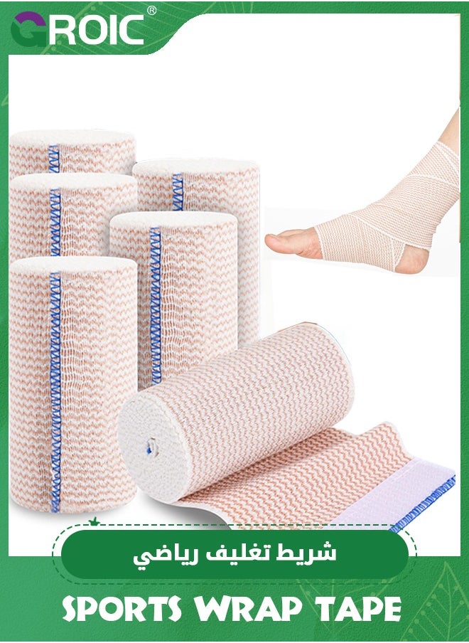 GROIC مجموعة من 6 ضمادات رياضية، ضمادة مرنة، ضمادة ضاغطة للساقين والكاحل والركبة والبطن، ضمادة ضاغطة خالية من اللاتكس  - Image 1