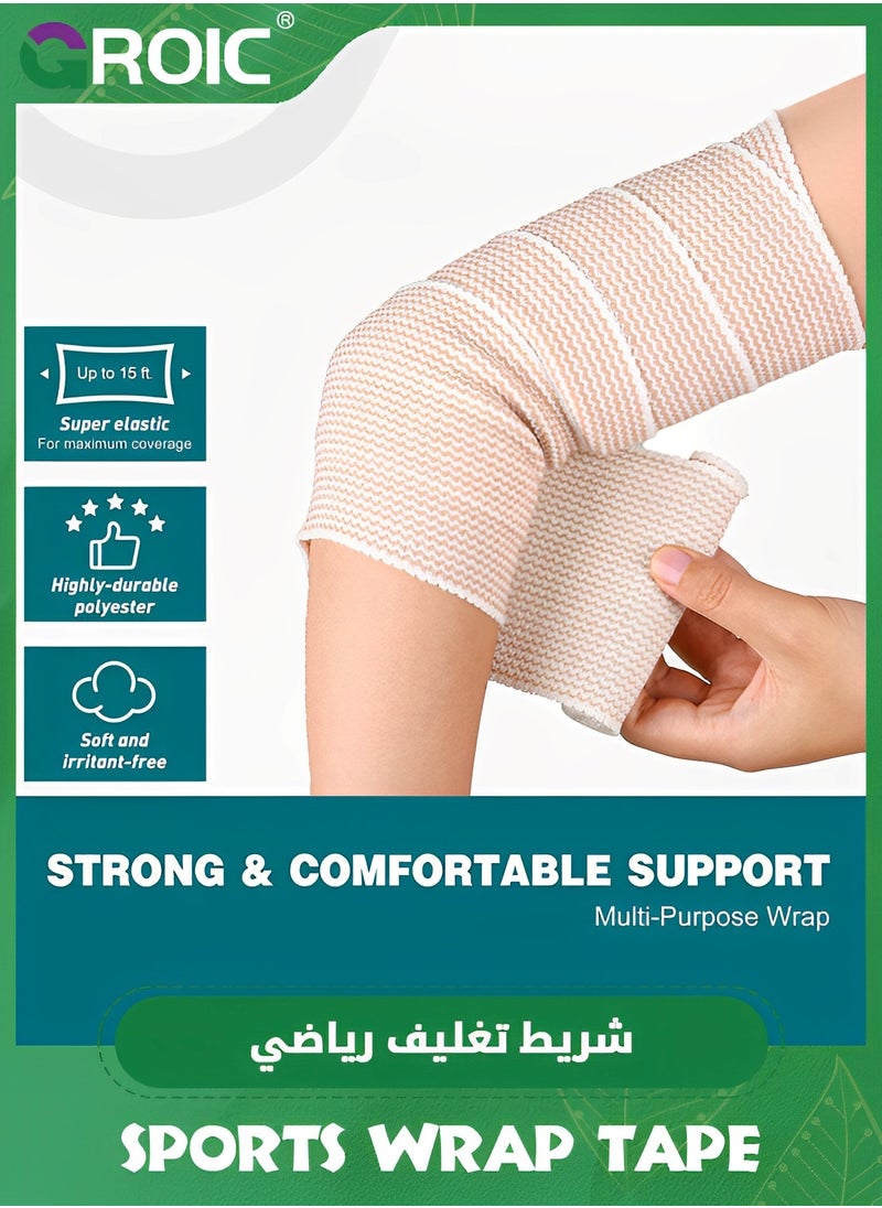 GROIC مجموعة من 6 ضمادات رياضية، ضمادة مرنة، ضمادة ضاغطة للساقين والكاحل والركبة والبطن، ضمادة ضاغطة خالية من اللاتكس  - Image 3