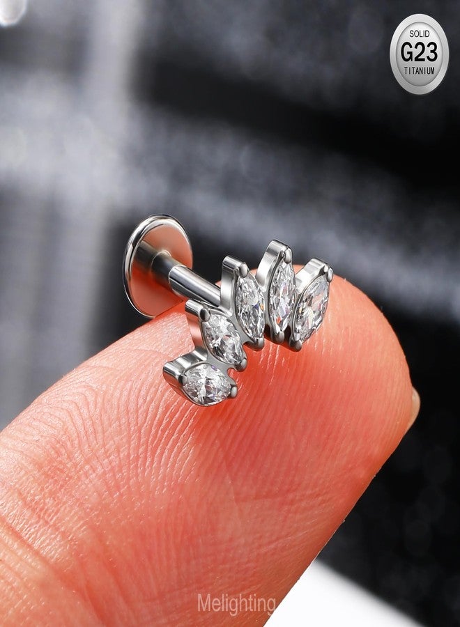 Melighting Titanium Conch Piercing Jewelry Internally Threaded 16G Curved Helix Earring Clear CZ Helix Stud Titanium G23 Cartilage Earring Flat Back Earring 8mm - Image 2