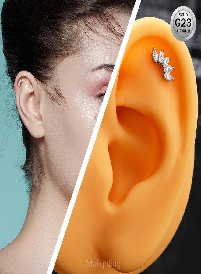 Melighting Titanium Conch Piercing Jewelry Internally Threaded 16G Curved Helix Earring Clear CZ Helix Stud Titanium G23 Cartilage Earring Flat Back Earring 8mm - Image 5
