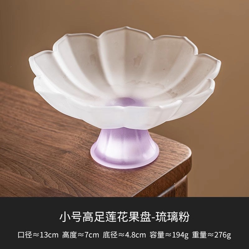 Elegant Lotus Fruit Dish High Leg Snack Tray Pink 12 small lotus fruit plate with high feet_glazed purple [13cm] 