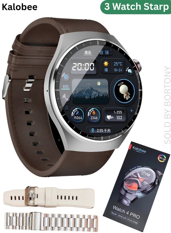 كالوبي ساعة ذكية 4 مع 3 أشرطة للساعة، ساعة ذكية SK38 شحن لاسلكي، شاشة AMOLED 1.5 بوصة، مراقبة معدل ضربات القلب، ساعة ذكية للمكالمات عبر البلوتوث للرجال - Image 1