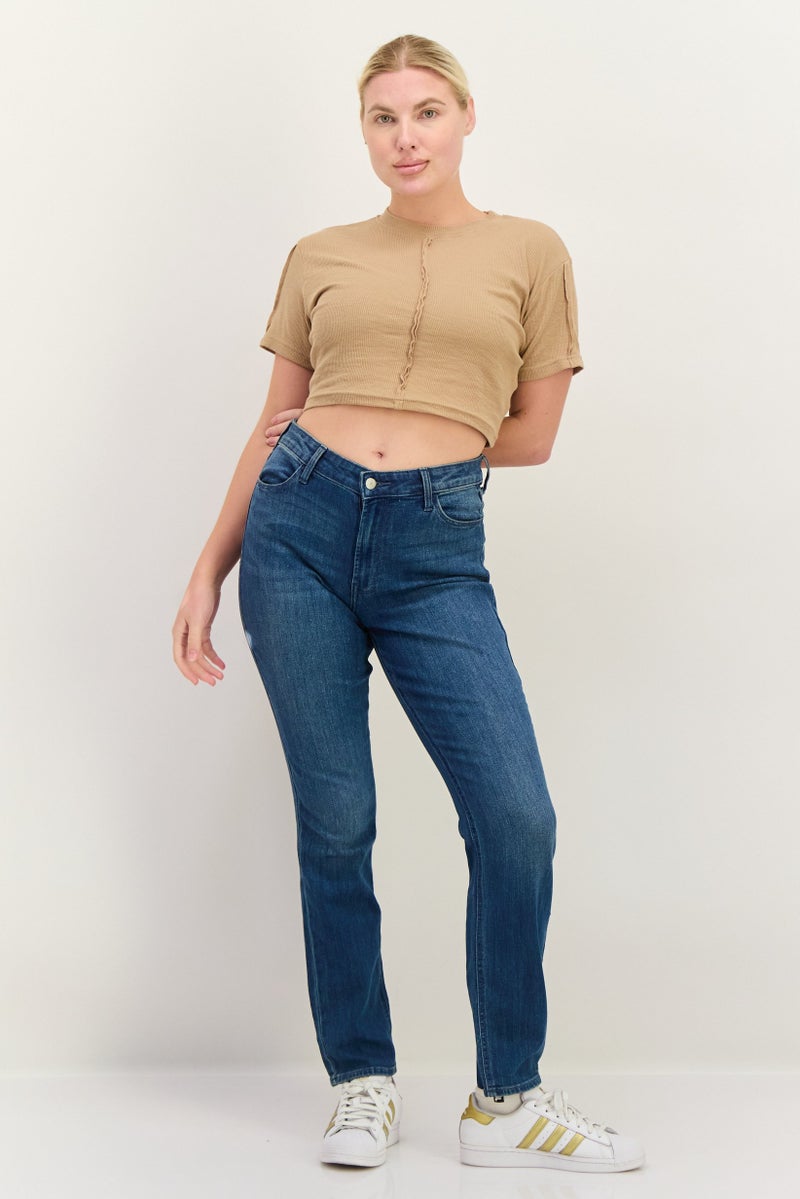 PUBLIC DESIRE Women Crew Neck Short Sleeves Ribbed Top, Brown - Image 4