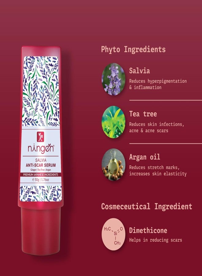 نينغن سيروم نينجن سالفيا لتنقية البشرة ومكافحة الندبات | غني بحمض الأورسوليك | مُختَبَر من قِبَل أطباء الجلدية، خالٍ من البارابين | يُستخدم لإطالة فترة ظهور الندبات وعلامات التمدد | 50 غرام - Image 2
