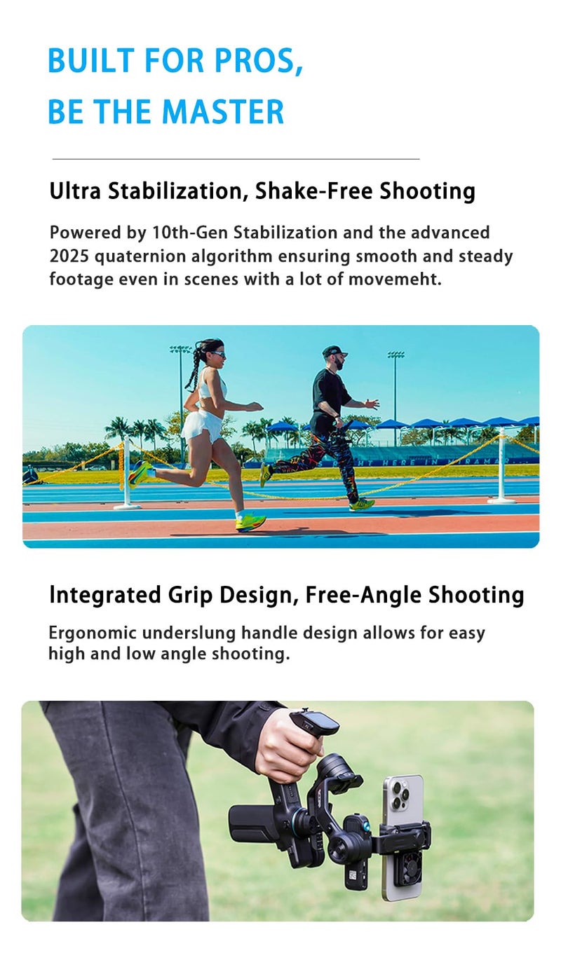 FeiyuTech مثبت جيمبال فييوتيك SCORP ميني 3 للهواتف الذكية، مع وحدة تتبع ذكية مدمجة ومروحة تبريد، سعة تحميل 2 كجم، جيمبال ثلاثي المحاور بتصميم مقبض مدمج، مثبت جيمبال لهواتف آيفون وأندرويد - Image 5