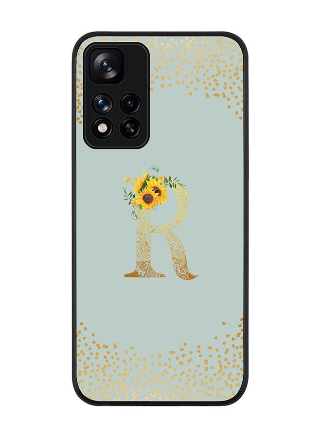 Stylizedd Rugged Black edge case for Redmi Note 11 Pro Plus 5G Slim fit Soft Case Flexible Rubber Edges Anti Drop TPU Gel Thin Cover - Custom Monogram Initial Letter Floral Pattern Alphabet - R (Light Grey ) - Image 1