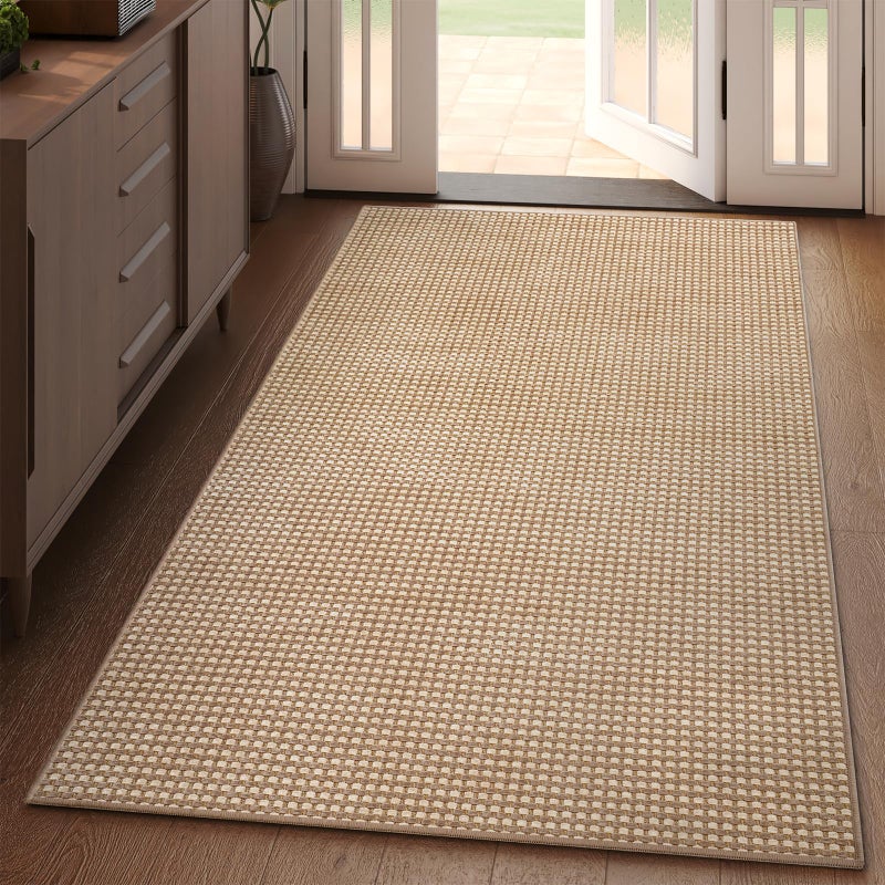 YDKGL Boho 3x5 ft Washable Area Rug Entryway Runner for Kitchen, Non Slip Woven Hallway Rugs Kitchen Mats for Floor Hall Rug Indoor Door Mat Carpet for Backdoor Bedroom Living Room, Easy Clean, Brown - Image 1
