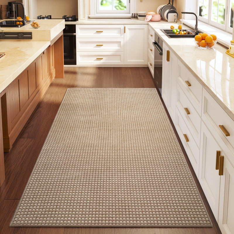 YDKGL Boho 3x5 ft Washable Area Rug Entryway Runner for Kitchen, Non Slip Woven Hallway Rugs Kitchen Mats for Floor Hall Rug Indoor Door Mat Carpet for Backdoor Bedroom Living Room, Easy Clean, Brown - Image 2