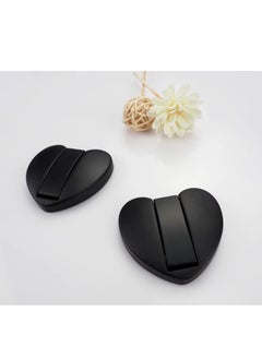 Y&D Folding Hideaway Coat Hooks, Space Aluminum Love Heart Shape Heavy Duty Wall Retractable Hooks for Hanging Coat, Scarf, Hat, Bag, Towel, Key, Cup (Heart * 2Pack, Black)  - Image 2