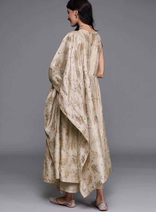 Libas Women Silk Blend Printed Kurta Sets (20242O_Grey, XL - Image 4