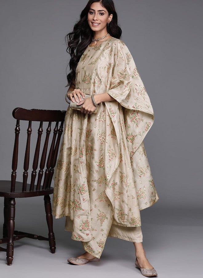 Libas Women Silk Blend Printed Kurta Sets (20242O_Grey, XL - Image 3