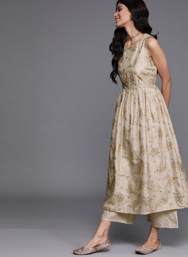 Libas Women Silk Blend Printed Kurta Sets (20242O_Grey, XL - Image 2