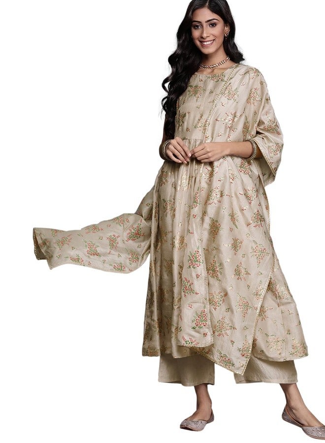 Libas Women Silk Blend Printed Kurta Sets (20242O_Grey, XL - Image 1