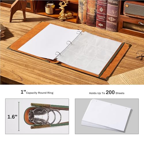 Ovesmusl PU Leather 3 Ring Binder Fits 8.5"x11" Letter Size Paper, 1 Inch Round Ring Binder Holds 200 Sheets, Notepad Paper Cover Loose Leaf Organizer for School, Vintage Green - Image 4