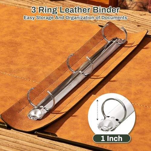 Ovesmusl PU Leather 3 Ring Binder Fits 8.5"x11" Letter Size Paper, 1 Inch Round Ring Binder Holds 200 Sheets, Notepad Paper Cover Loose Leaf Organizer for School, Vintage Green - Image 3