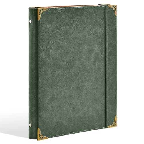 Ovesmusl PU Leather 3 Ring Binder Fits 8.5"x11" Letter Size Paper, 1 Inch Round Ring Binder Holds 200 Sheets, Notepad Paper Cover Loose Leaf Organizer for School, Vintage Green - Image 1