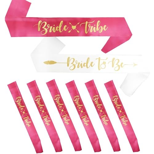 Bachelorettesy Bride Tribe Bridesmaids Satin Sashes 8 Pack for Bridal Shower Decorations Bachelorette Party Favors and Girls Night Pink Set - Image 1
