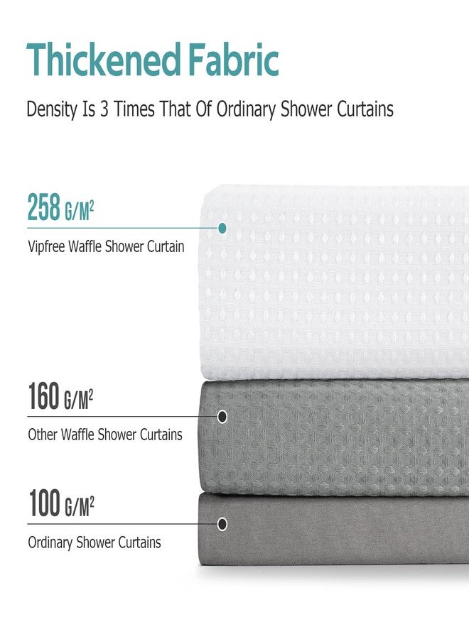 Vipfree 3 in 1 Shower Curtain Set, Waffle Shower Curtain and Liner Set with 12 Double Sided Shower Curtain Hooks, 258GSM Luxury Weighted Cloth Shower Curtains for Bathroom, 72 W x 72 H, White - Image 4