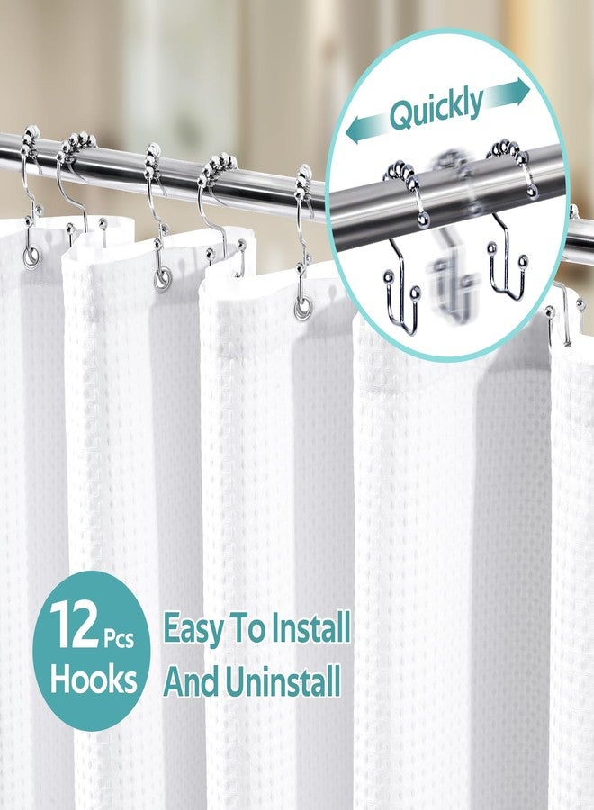 Vipfree 3 in 1 Shower Curtain Set, Waffle Shower Curtain and Liner Set with 12 Double Sided Shower Curtain Hooks, 258GSM Luxury Weighted Cloth Shower Curtains for Bathroom, 72 W x 72 H, White - Image 2
