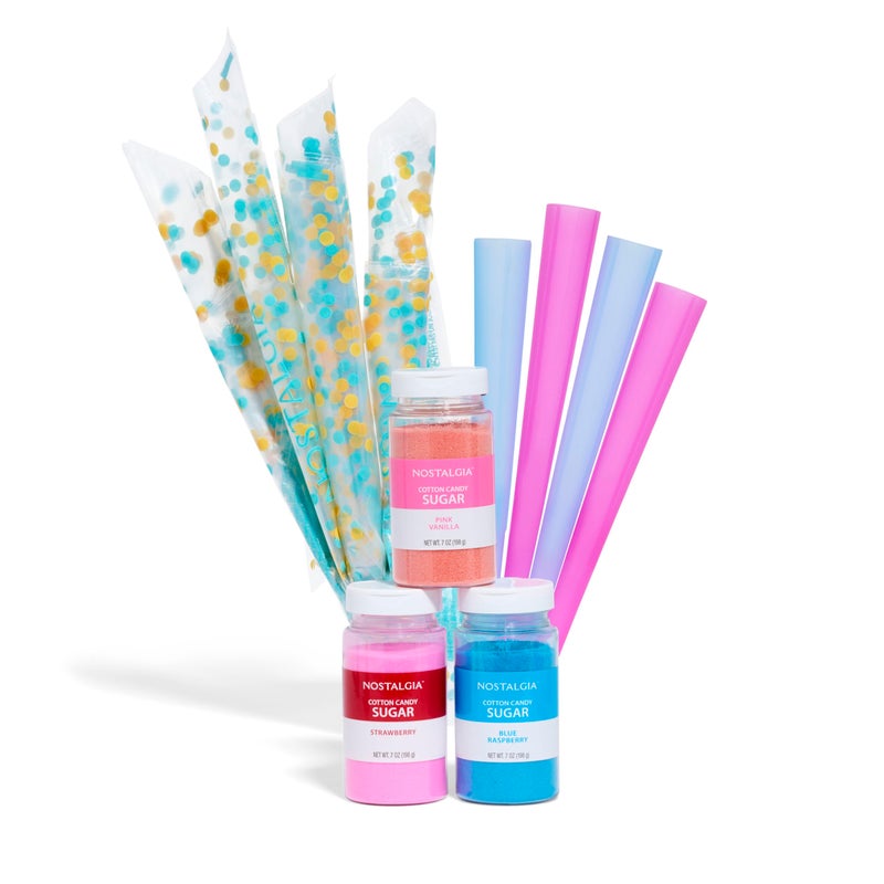 Nostalgia Nostalgia FSCC8 Cotton Candy Party Kit 3 Flavors 4 Reusable Cones 10 Floss Bags 1 blue