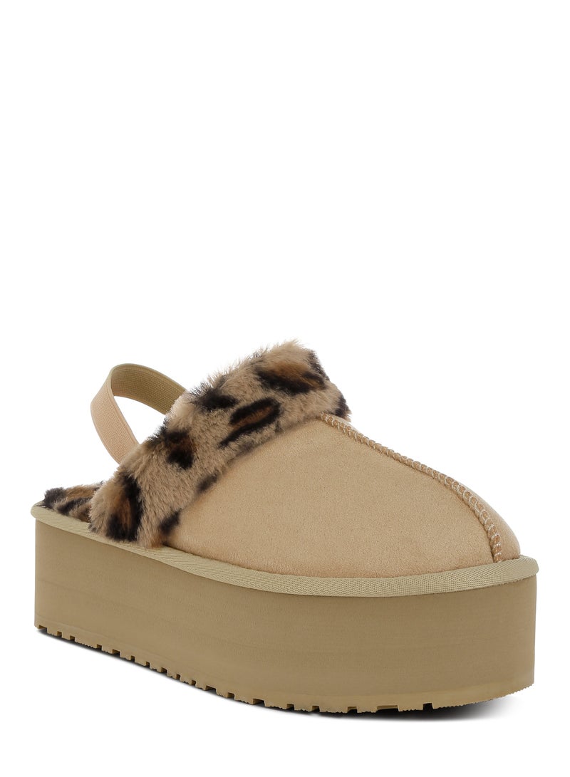 London Rag Leopard Faux Fur Platform Classic Slingback in Beige - Image 2