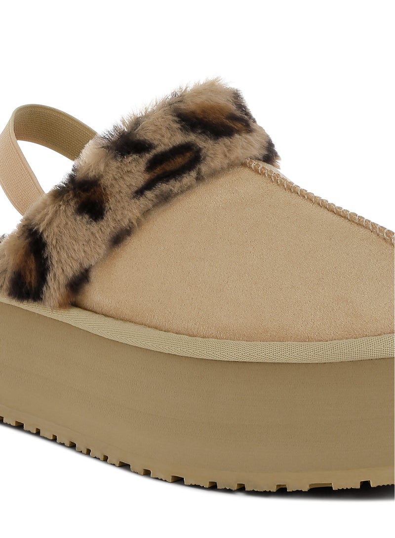 London Rag Leopard Faux Fur Platform Classic Slingback in Beige - Image 5