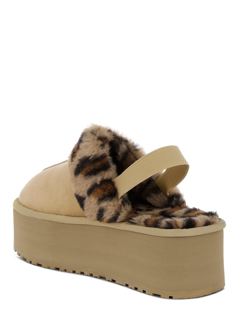 London Rag Leopard Faux Fur Platform Classic Slingback in Beige - Image 3
