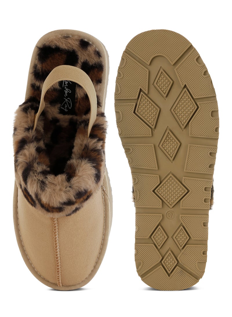 London Rag Leopard Faux Fur Platform Classic Slingback in Beige - Image 4