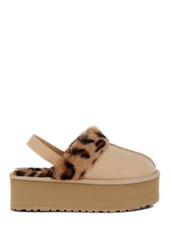 لندن راج جلد الفهد فو الفراء منصة Slingback الكلاسيكية باللون البيج  - Image 1