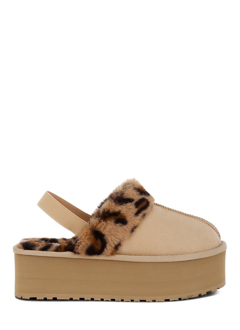 London Rag Leopard Faux Fur Platform Classic Slingback in Beige  - Image 1