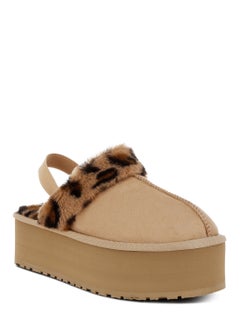 لندن راج جلد الفهد فو الفراء منصة Slingback الكلاسيكية باللون البيج  - Image 2