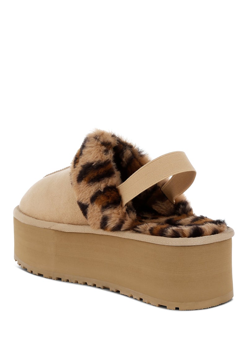London Rag Leopard Faux Fur Platform Classic Slingback in Beige  - Image 3