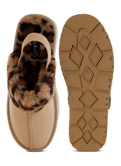 لندن راج جلد الفهد فو الفراء منصة Slingback الكلاسيكية باللون البيج  - Image 4