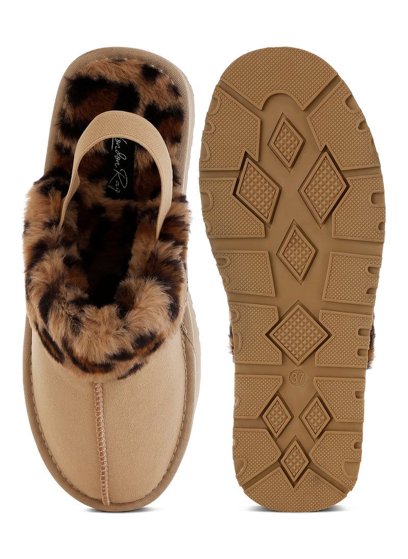 London Rag Leopard Faux Fur Platform Classic Slingback in Beige  - Image 4