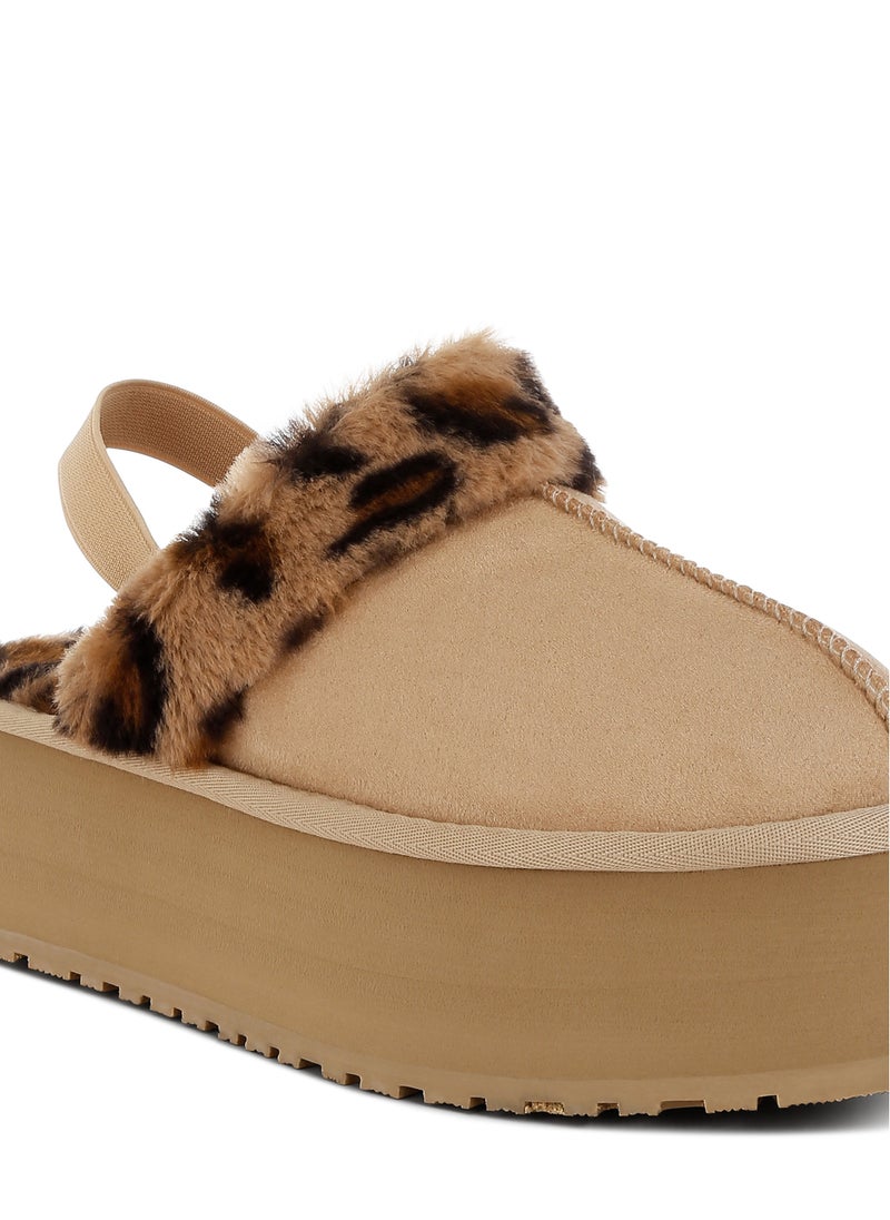 London Rag Leopard Faux Fur Platform Classic Slingback in Beige  - Image 5