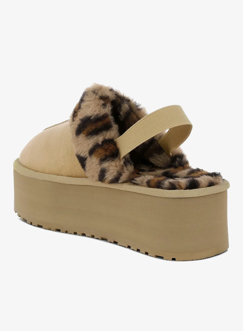 London Rag Leopard Faux Fur Platform Classic Slingback in Beige