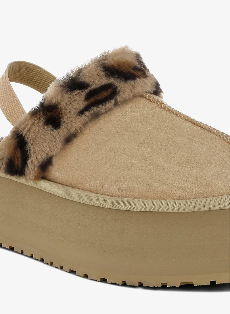 London Rag Leopard Faux Fur Platform Classic Slingback in Beige